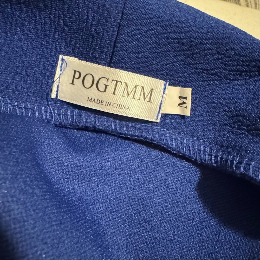 Royal Blue Blazer with Shawl Collar and Ruched Sleeves - Picture 4 of 5